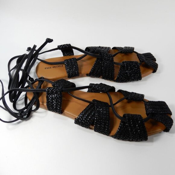 FREE PEOPLE Sunny Gilly Flats Wrap SANDALS Size 9 Black Woven Leather NEW $128 - Picture 7 of 15